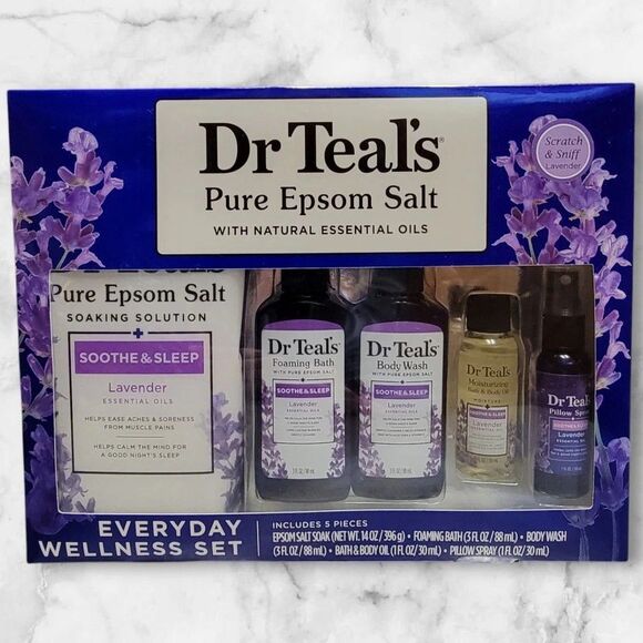 Dr Teals Everyday Wellness Set Soothe & Sleep Lavender 5 Pc Epsom Salt Bath Body - Picture 1 of 3